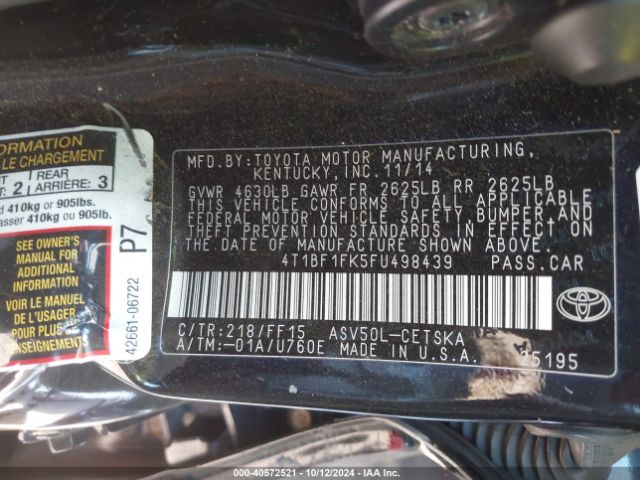 Photo 8 VIN: 4T1BF1FK5FU498439 - TOYOTA CAMRY 