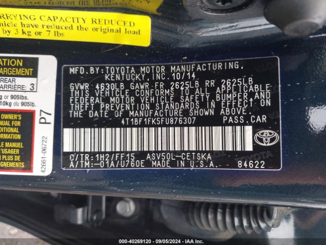 Photo 8 VIN: 4T1BF1FK5FU876307 - TOYOTA CAMRY 