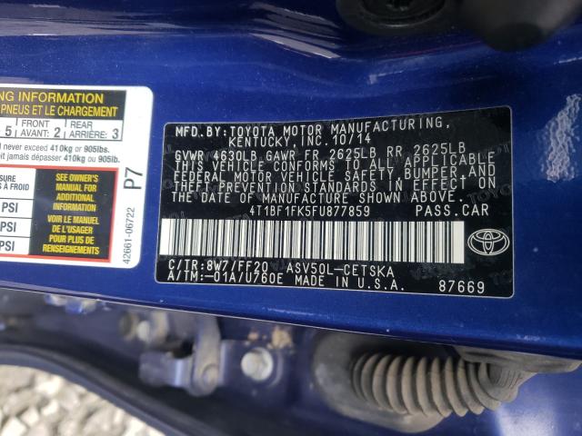 Photo 9 VIN: 4T1BF1FK5FU877859 - TOYOTA CAMRY LE 