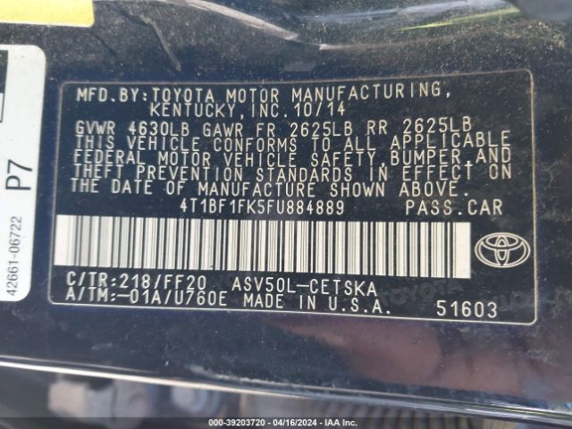 Photo 8 VIN: 4T1BF1FK5FU884889 - TOYOTA CAMRY 