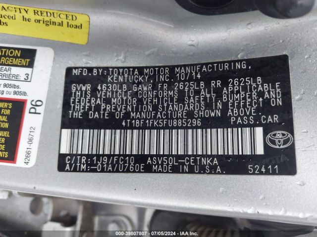 Photo 8 VIN: 4T1BF1FK5FU885296 - TOYOTA CAMRY 