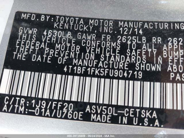 Photo 8 VIN: 4T1BF1FK5FU904719 - TOYOTA CAMRY 