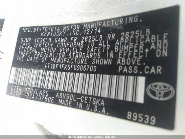 Photo 8 VIN: 4T1BF1FK5FU906700 - TOYOTA CAMRY 