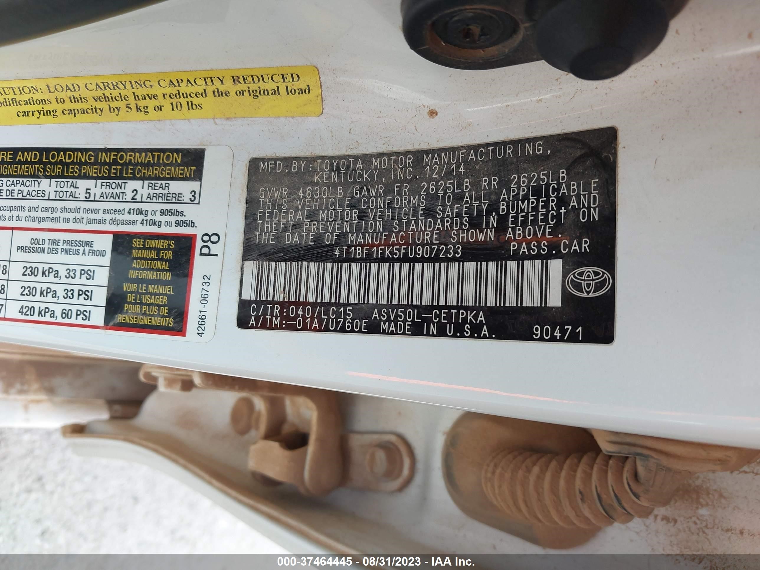 Photo 8 VIN: 4T1BF1FK5FU907233 - TOYOTA CAMRY 