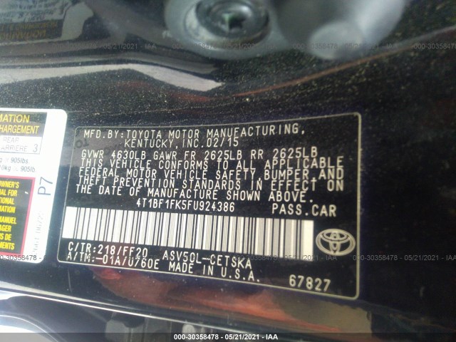 Photo 8 VIN: 4T1BF1FK5FU924386 - TOYOTA CAMRY 