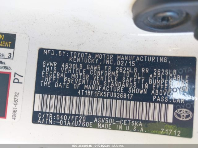 Photo 8 VIN: 4T1BF1FK5FU926817 - TOYOTA CAMRY 