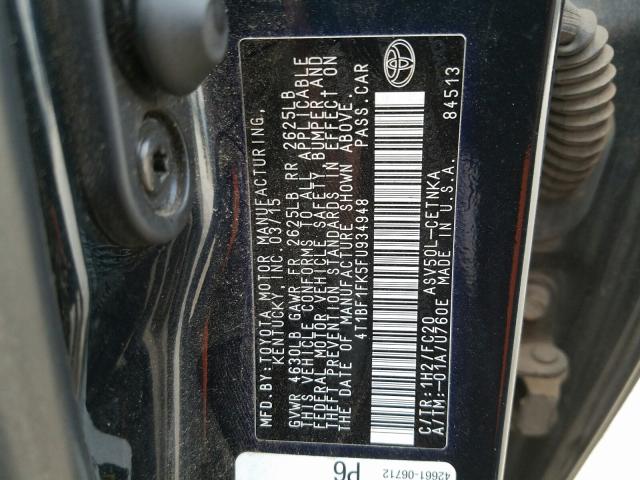 Photo 9 VIN: 4T1BF1FK5FU934948 - TOYOTA CAMRY LE 