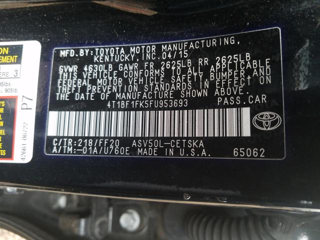 Photo 9 VIN: 4T1BF1FK5FU953693 - TOYOTA CAMRY LE 