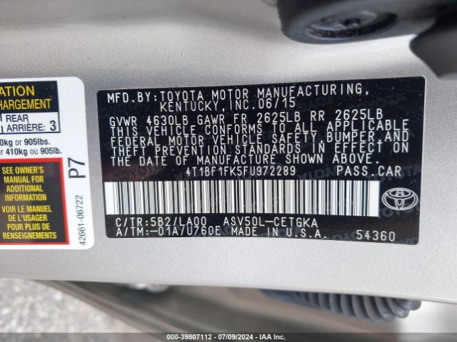 Photo 8 VIN: 4T1BF1FK5FU972289 - TOYOTA CAMRY 