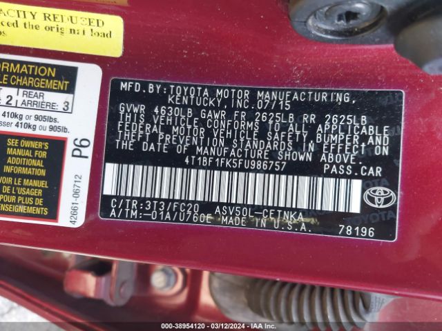 Photo 8 VIN: 4T1BF1FK5FU986757 - TOYOTA CAMRY 