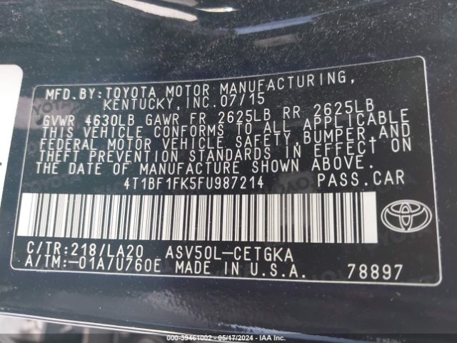 Photo 8 VIN: 4T1BF1FK5FU987214 - TOYOTA CAMRY 