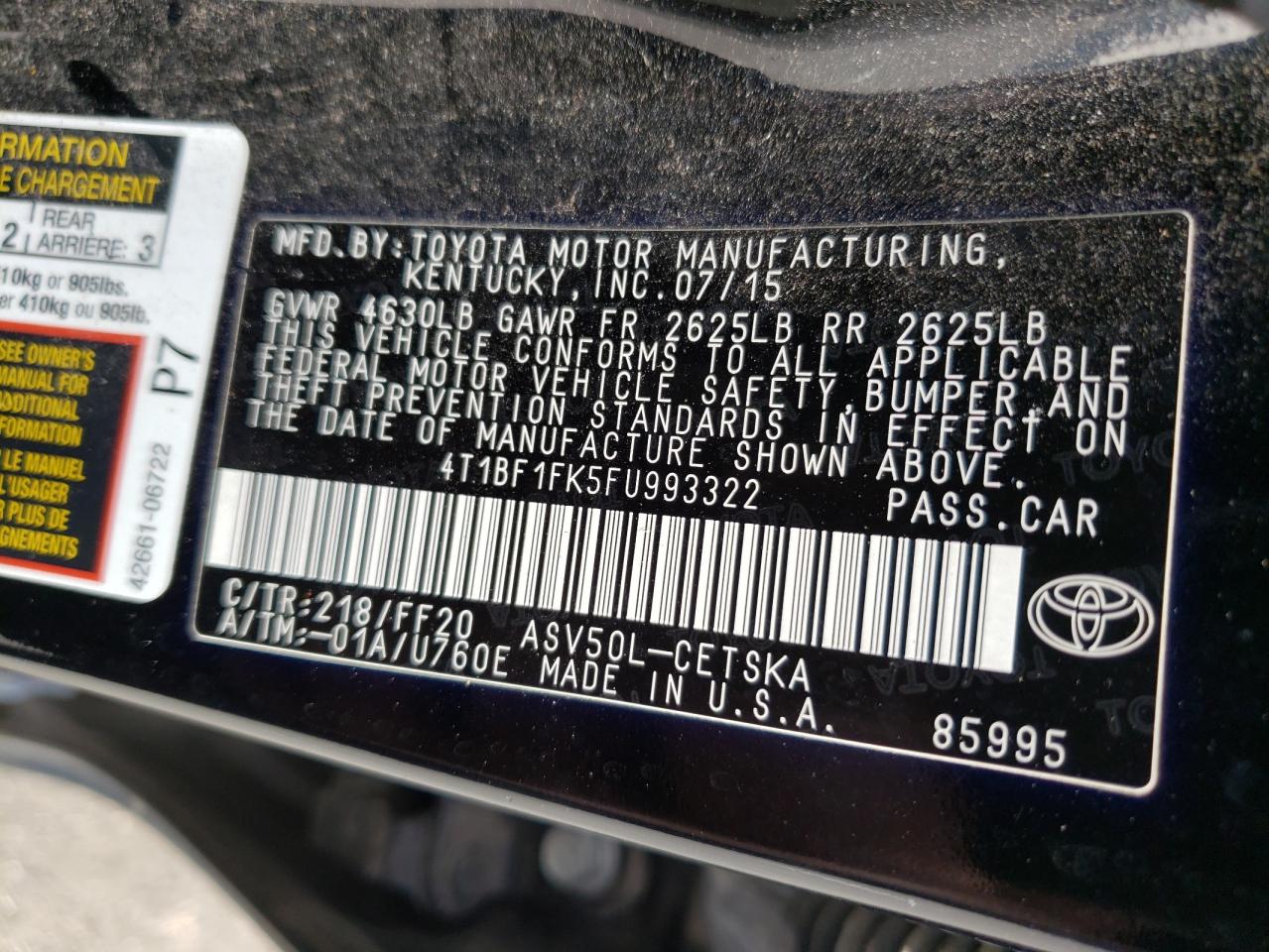 Photo 11 VIN: 4T1BF1FK5FU993322 - TOYOTA CAMRY 