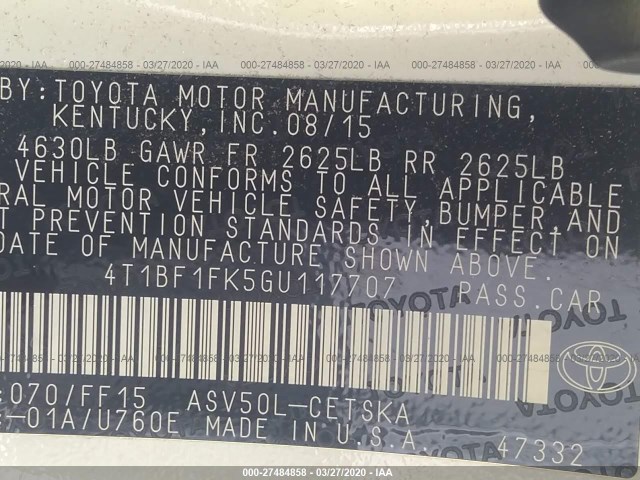 Photo 8 VIN: 4T1BF1FK5GU117707 - TOYOTA CAMRY 