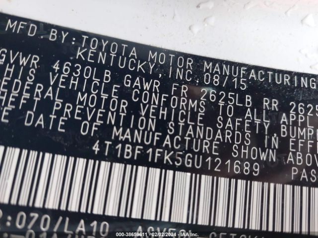 Photo 8 VIN: 4T1BF1FK5GU121689 - TOYOTA CAMRY 