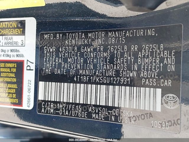 Photo 8 VIN: 4T1BF1FK5GU127931 - TOYOTA CAMRY 