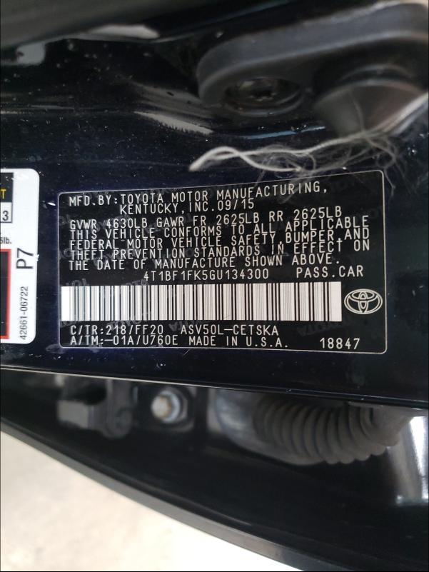 Photo 9 VIN: 4T1BF1FK5GU134300 - TOYOTA CAMRY LE 