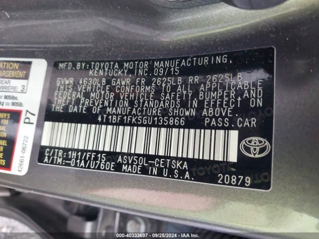 Photo 8 VIN: 4T1BF1FK5GU135866 - TOYOTA CAMRY 