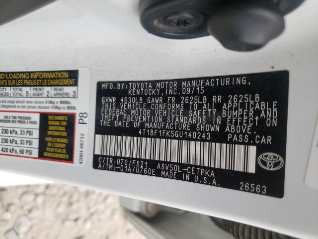 Photo 9 VIN: 4T1BF1FK5GU140243 - TOYOTA CAMRY LE 