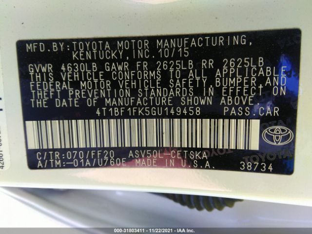 Photo 8 VIN: 4T1BF1FK5GU149458 - TOYOTA CAMRY 