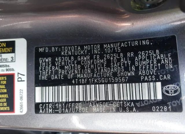 Photo 8 VIN: 4T1BF1FK5GU159567 - TOYOTA CAMRY 