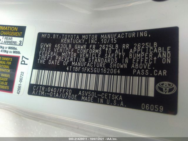 Photo 8 VIN: 4T1BF1FK5GU162064 - TOYOTA CAMRY 