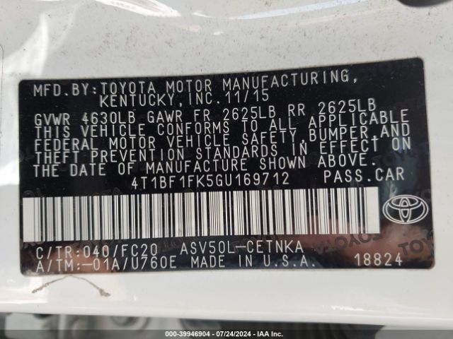 Photo 8 VIN: 4T1BF1FK5GU169712 - TOYOTA CAMRY 