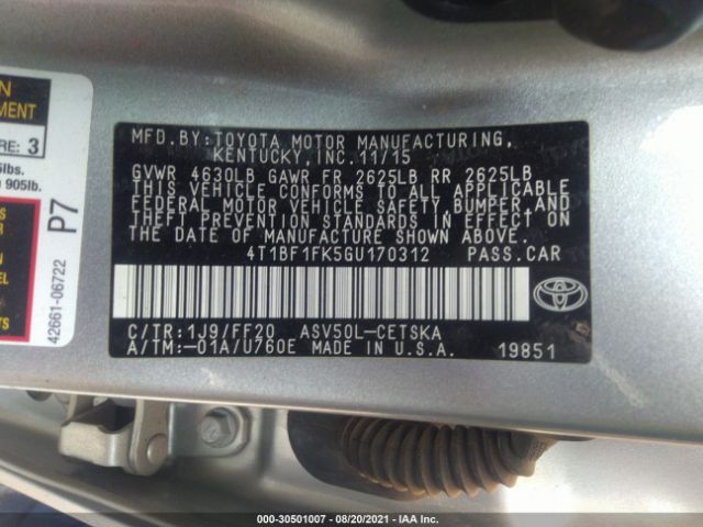 Photo 8 VIN: 4T1BF1FK5GU170312 - TOYOTA CAMRY 