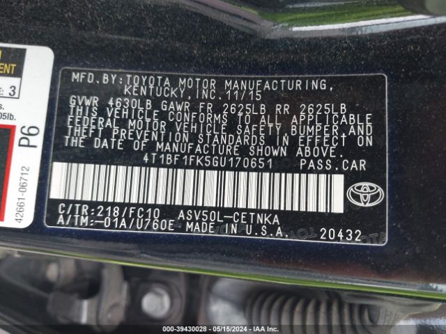 Photo 8 VIN: 4T1BF1FK5GU170651 - TOYOTA CAMRY 