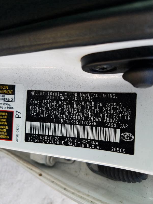 Photo 9 VIN: 4T1BF1FK5GU170696 - TOYOTA CAMRY LE 