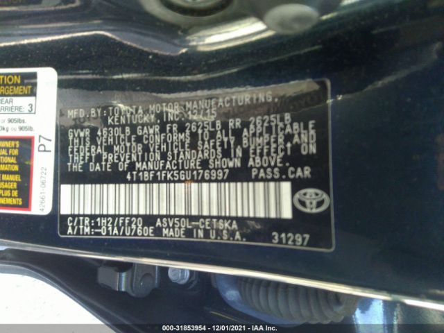 Photo 8 VIN: 4T1BF1FK5GU176997 - TOYOTA CAMRY 