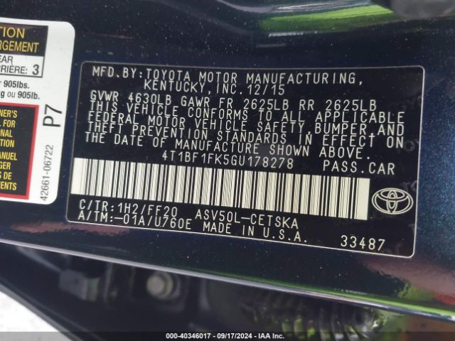 Photo 8 VIN: 4T1BF1FK5GU178278 - TOYOTA CAMRY 