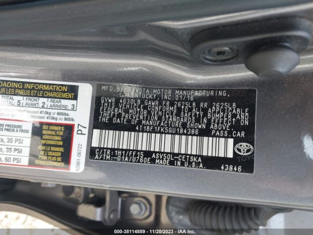 Photo 8 VIN: 4T1BF1FK5GU184386 - TOYOTA CAMRY 