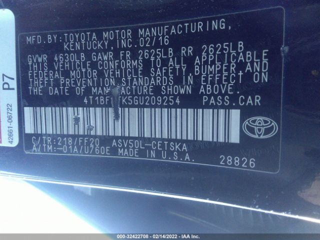 Photo 8 VIN: 4T1BF1FK5GU209254 - TOYOTA CAMRY 