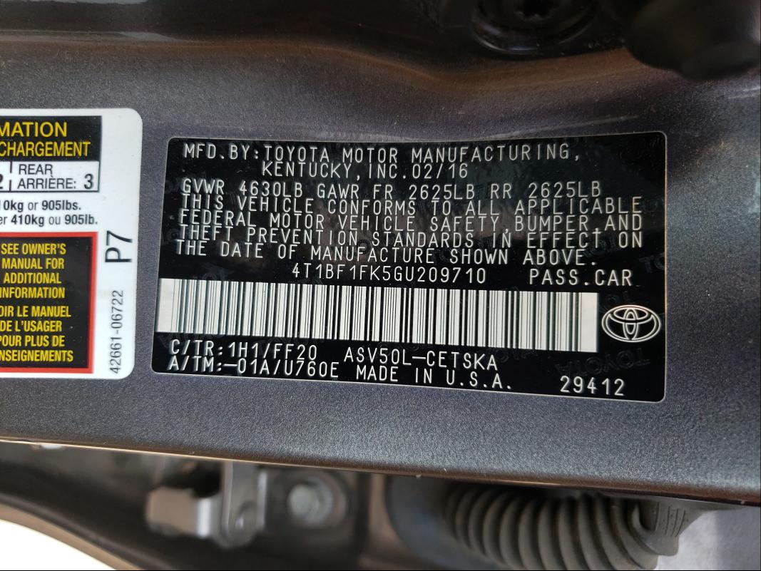 Photo 9 VIN: 4T1BF1FK5GU209710 - TOYOTA CAMRY LE 