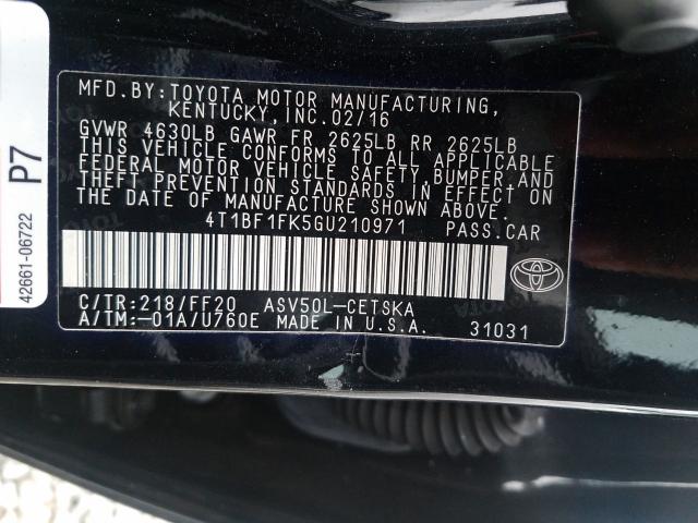 Photo 9 VIN: 4T1BF1FK5GU210971 - TOYOTA CAMRY LE 