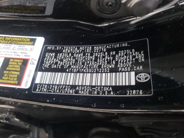 Photo 9 VIN: 4T1BF1FK5GU212252 - TOYOTA CAMRY LE 