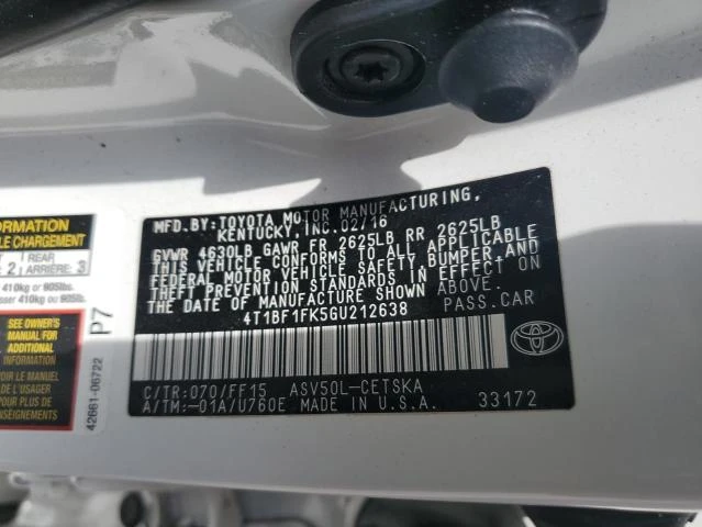 Photo 11 VIN: 4T1BF1FK5GU212638 - TOYOTA CAMRY LE 