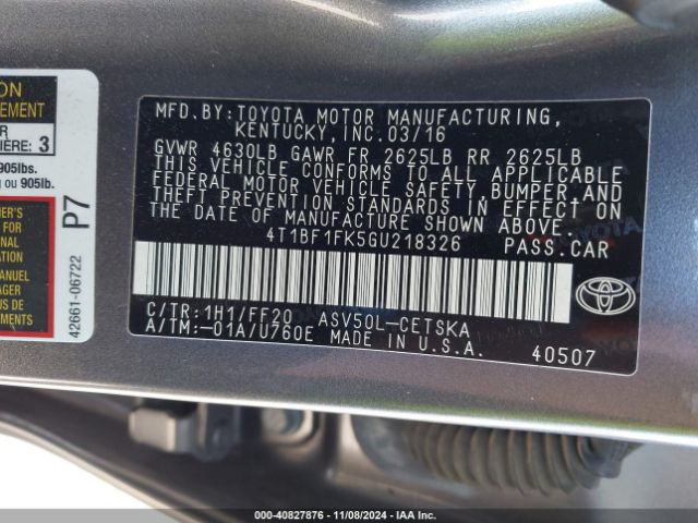 Photo 8 VIN: 4T1BF1FK5GU218326 - TOYOTA CAMRY 