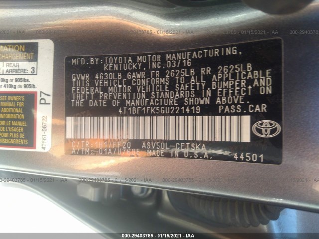 Photo 8 VIN: 4T1BF1FK5GU221419 - TOYOTA CAMRY 