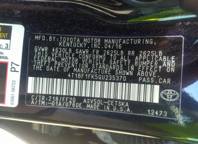 Photo 8 VIN: 4T1BF1FK5GU235370 - TOYOTA CAMRY 