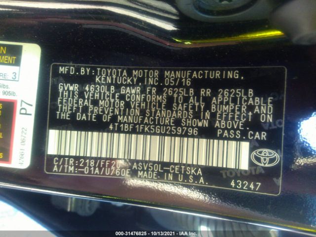 Photo 8 VIN: 4T1BF1FK5GU259796 - TOYOTA CAMRY 