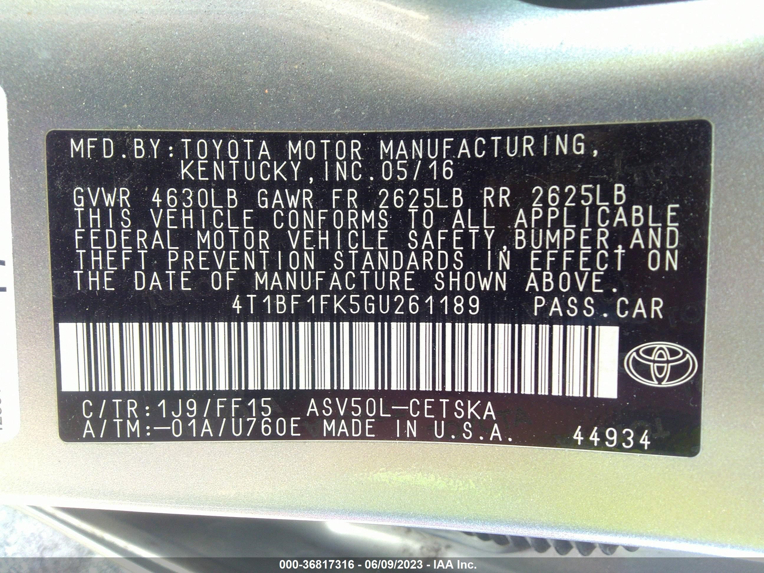 Photo 8 VIN: 4T1BF1FK5GU261189 - TOYOTA CAMRY 