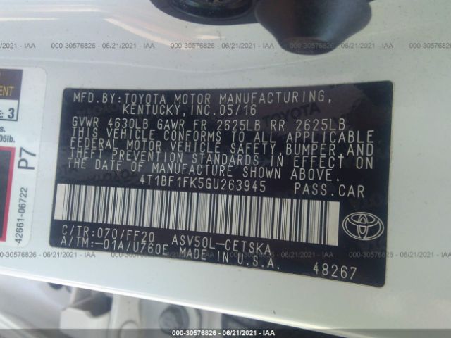 Photo 8 VIN: 4T1BF1FK5GU263945 - TOYOTA CAMRY 