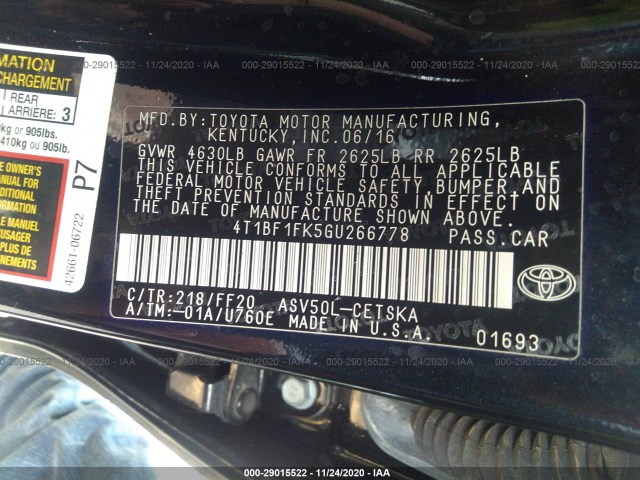 Photo 8 VIN: 4T1BF1FK5GU266778 - TOYOTA CAMRY 