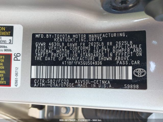 Photo 8 VIN: 4T1BF1FK5GU504936 - TOYOTA CAMRY 