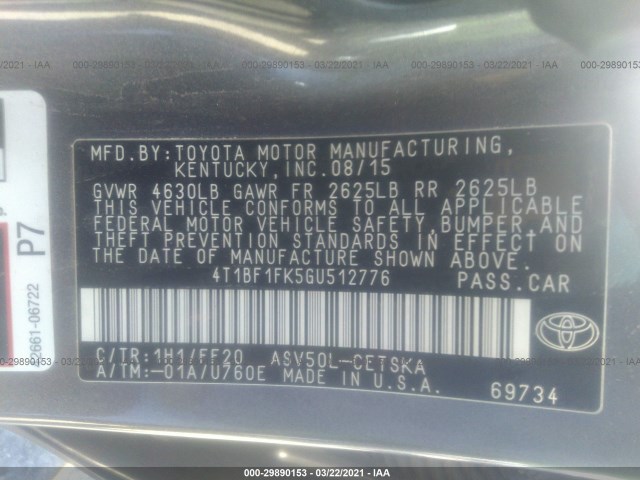 Photo 8 VIN: 4T1BF1FK5GU512776 - TOYOTA CAMRY 