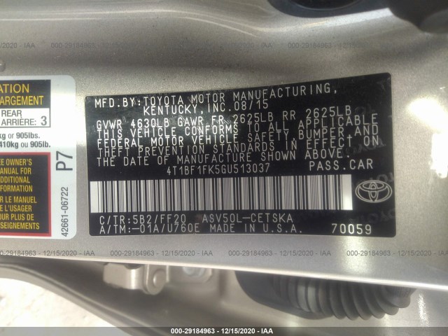 Photo 8 VIN: 4T1BF1FK5GU513037 - TOYOTA CAMRY 