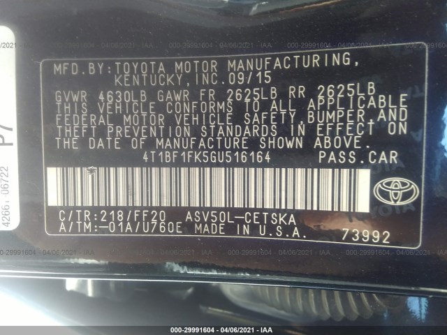 Photo 8 VIN: 4T1BF1FK5GU516164 - TOYOTA CAMRY 