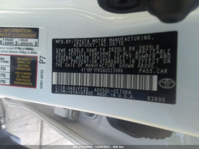 Photo 8 VIN: 4T1BF1FK5GU523986 - TOYOTA CAMRY 