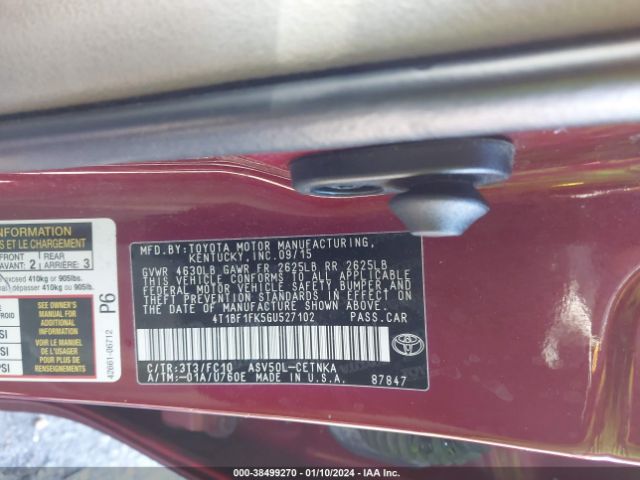 Photo 8 VIN: 4T1BF1FK5GU527102 - TOYOTA CAMRY 